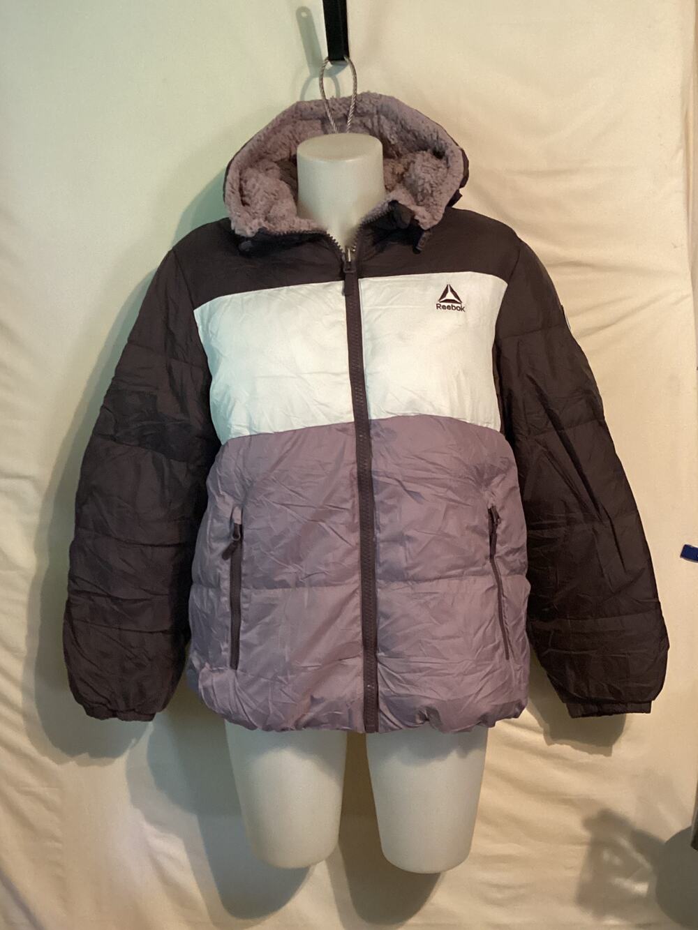 5080e NWT Reebok Winter Jacket Puffer Coat w/Sherpa Fleece Lining Size XL Purple